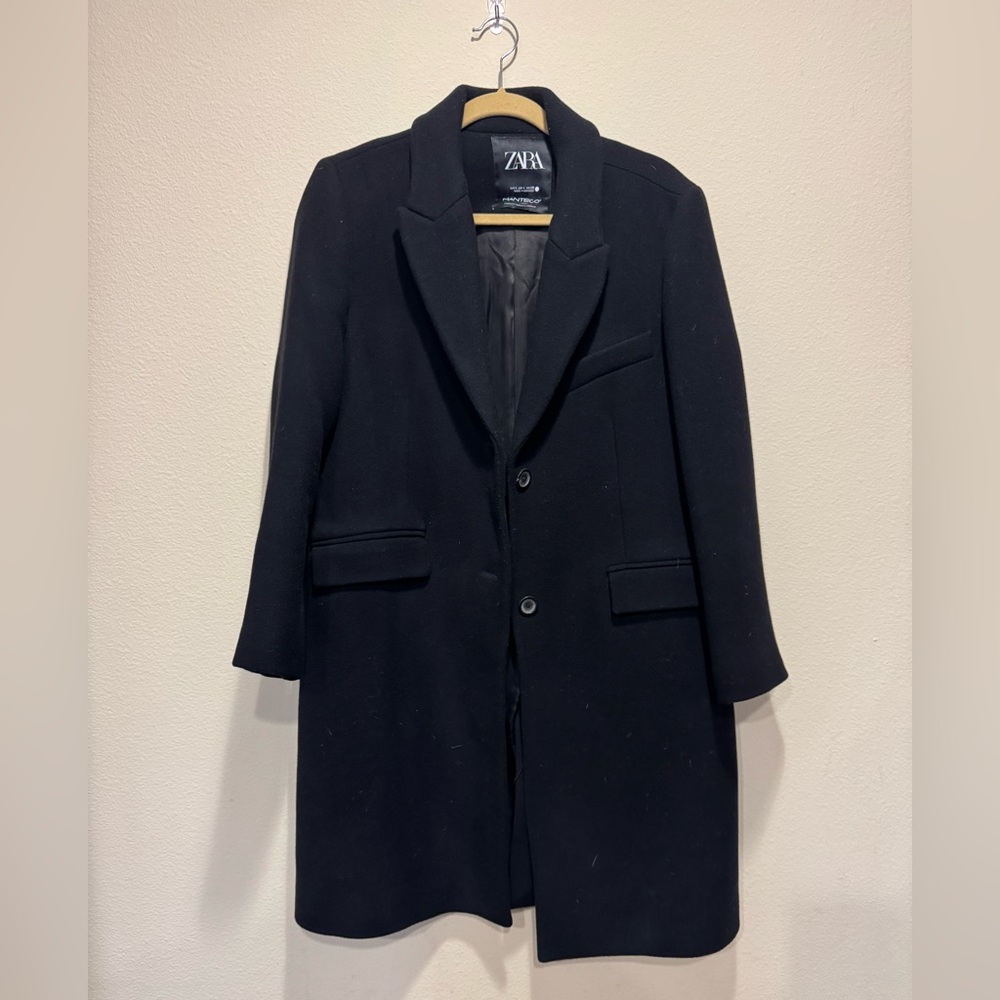 Zara MANTECO Black Wool Blend Single-Breasted Coat